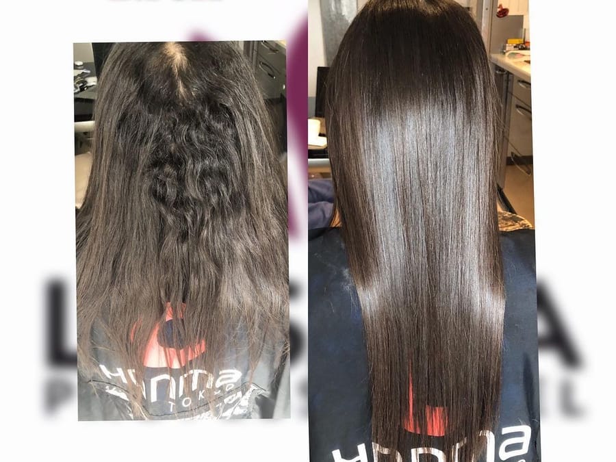 Avant après — Cheveux bouclés → lisse miroir